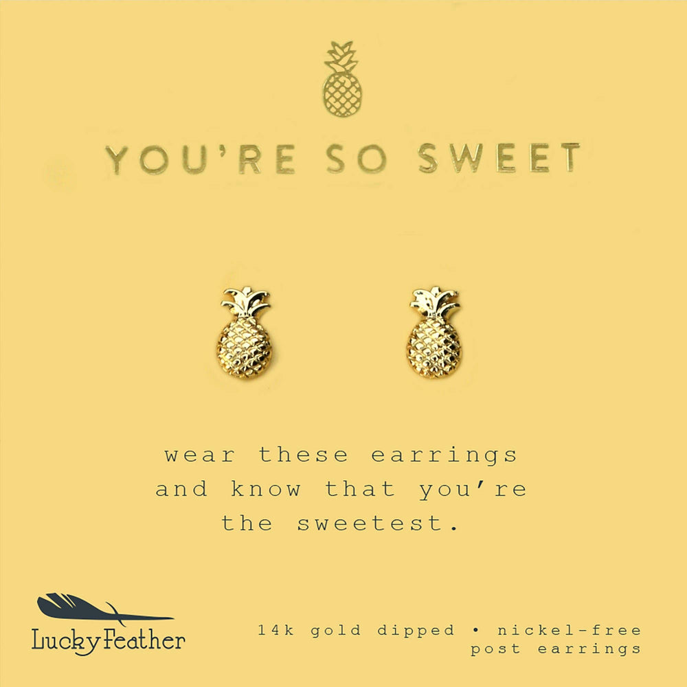 Lucky Feather New Moon Gold Stud Pineapple Earrings