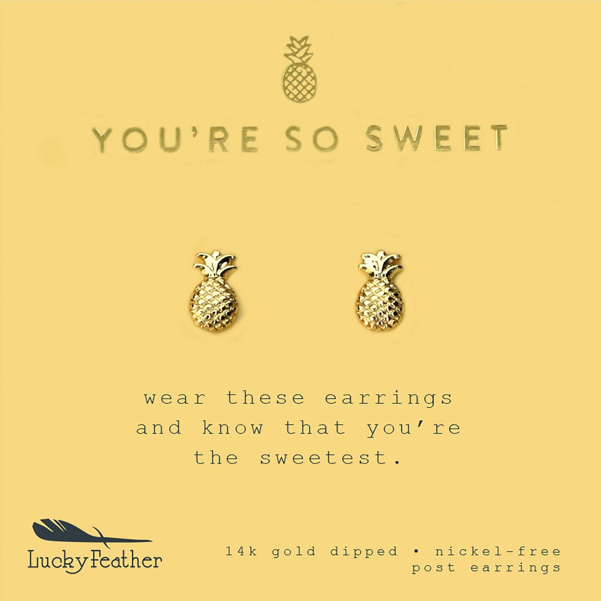 Lucky Feather New Moon Gold Stud Pineapple Earrings
