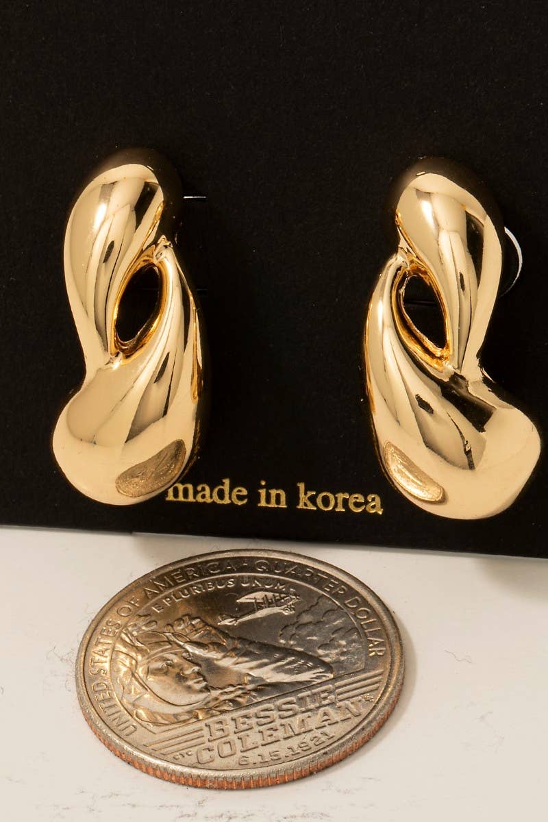 Chunky Double Metallic Tear Drop Stud Earrings