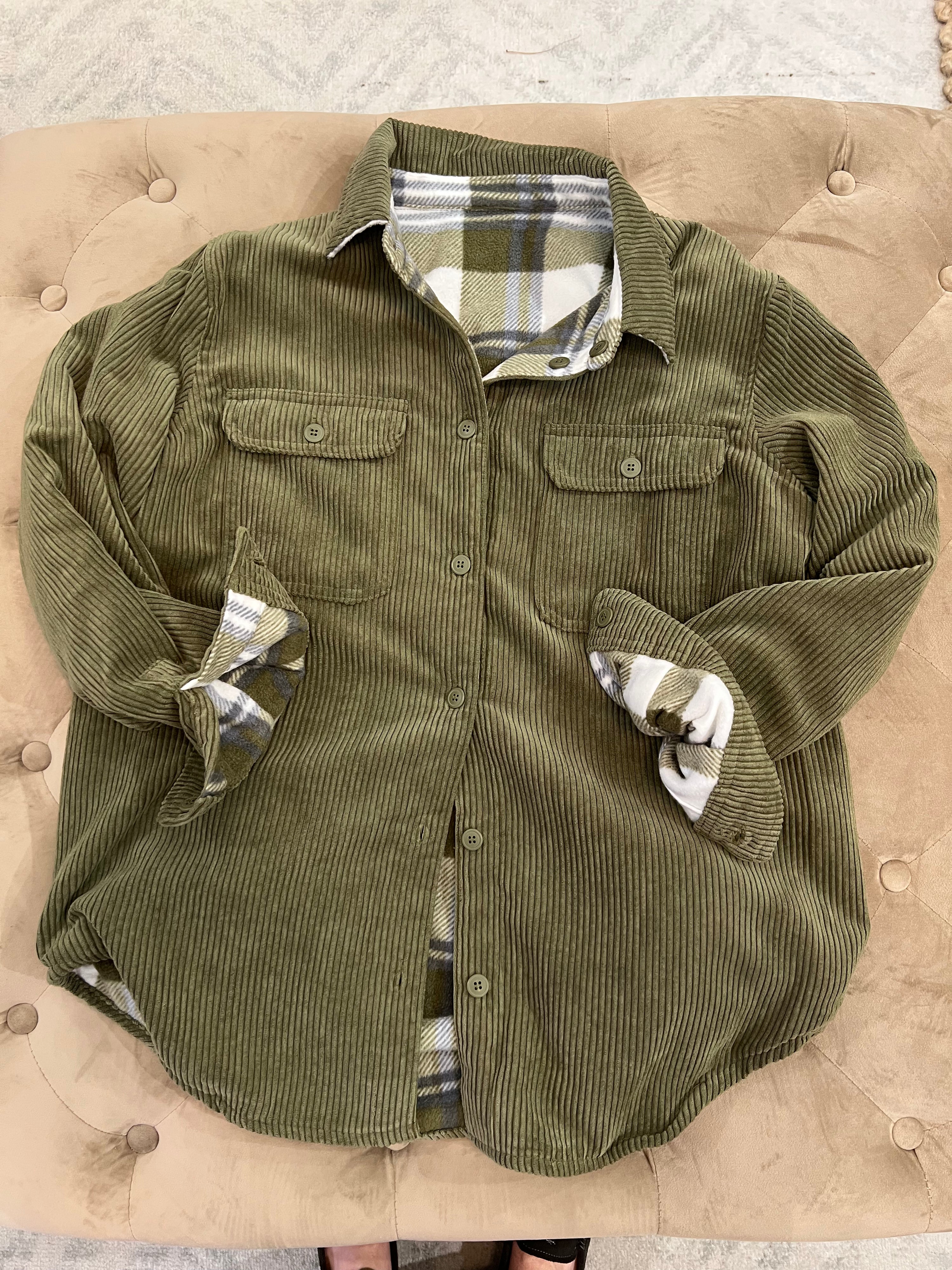 Urban Daizy Plaid Lined Corduroy Flannel Shacket