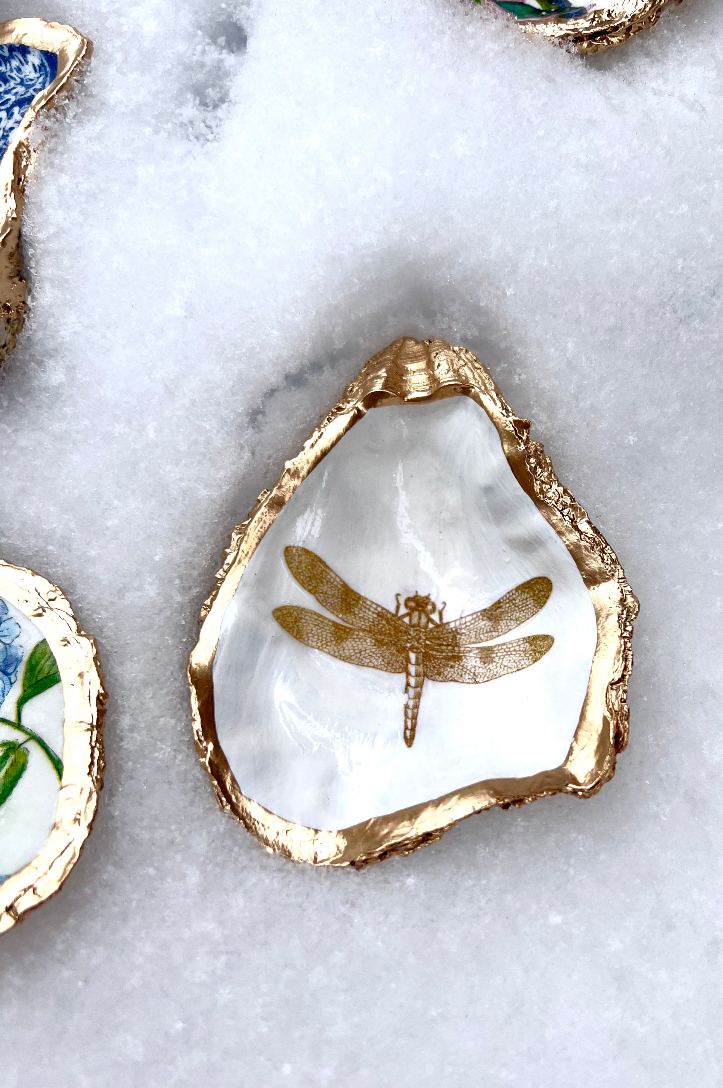 Gold Dragonfly Oyster Trinket Dish