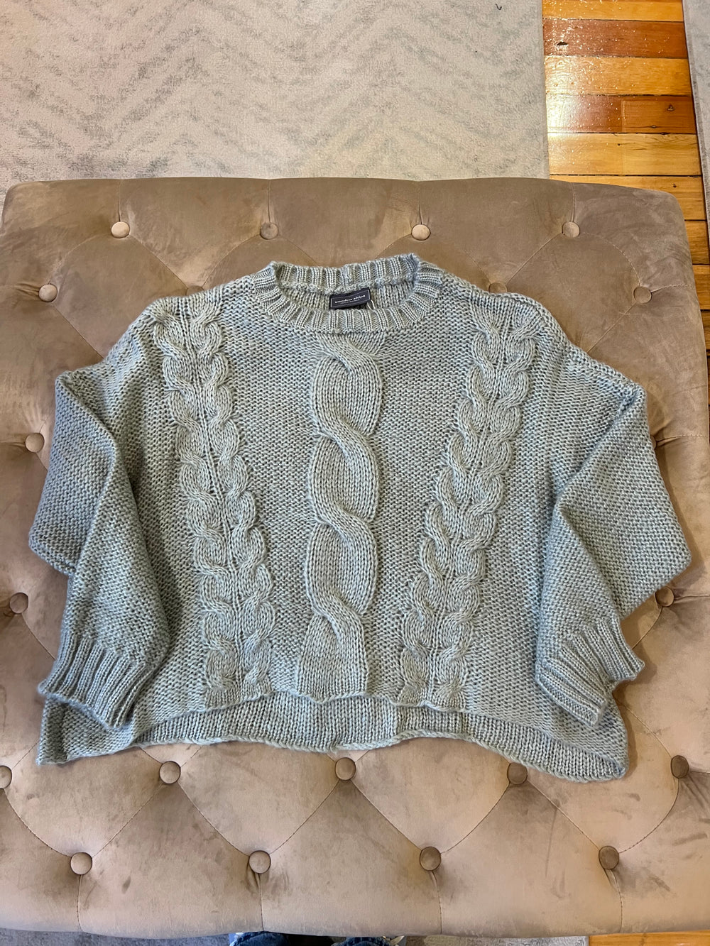 Wooden Ships Aspen Cropped Cable Crewneck Sweater
