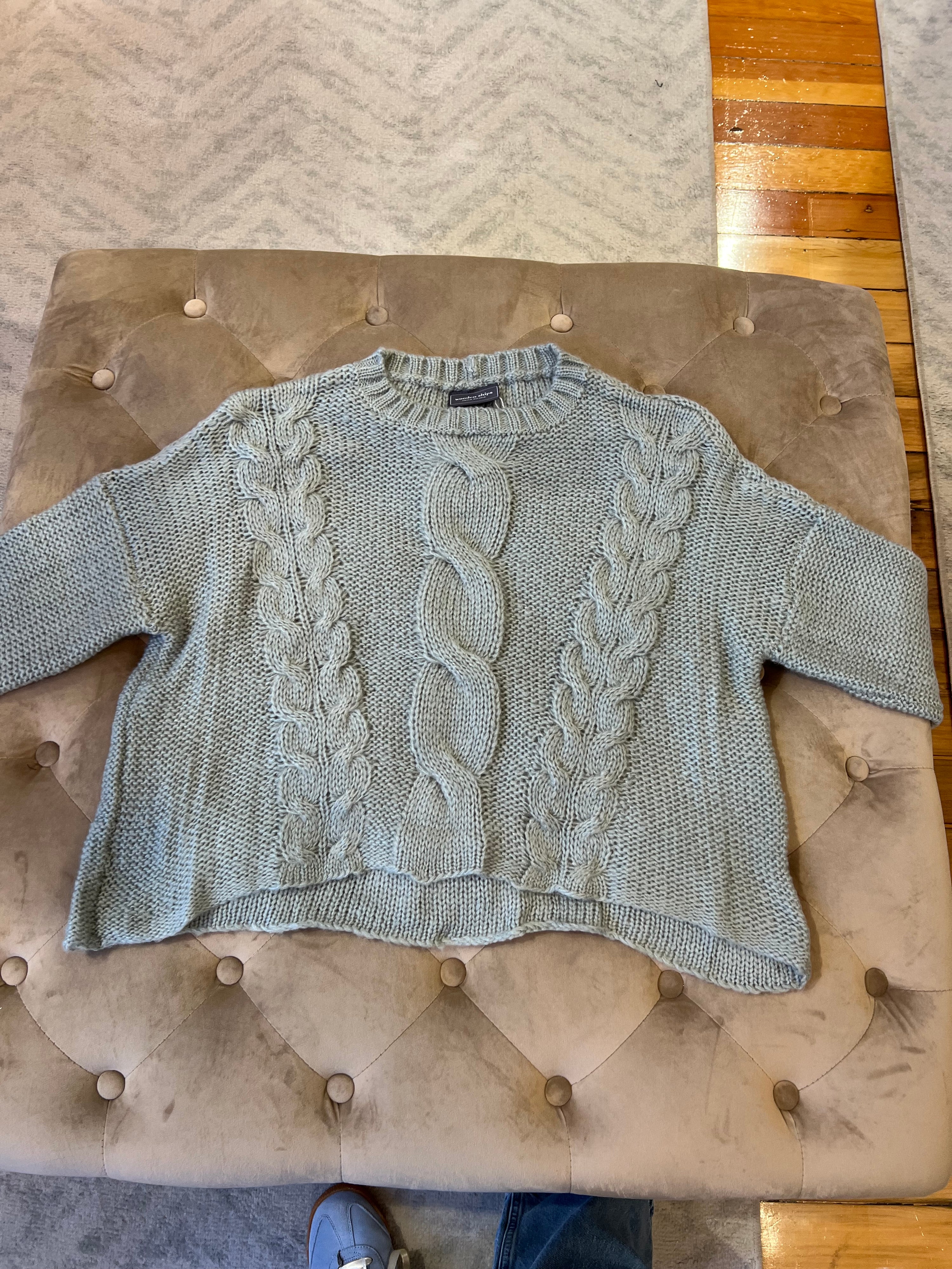 Wooden Ships Aspen Cropped Cable Crewneck Sweater