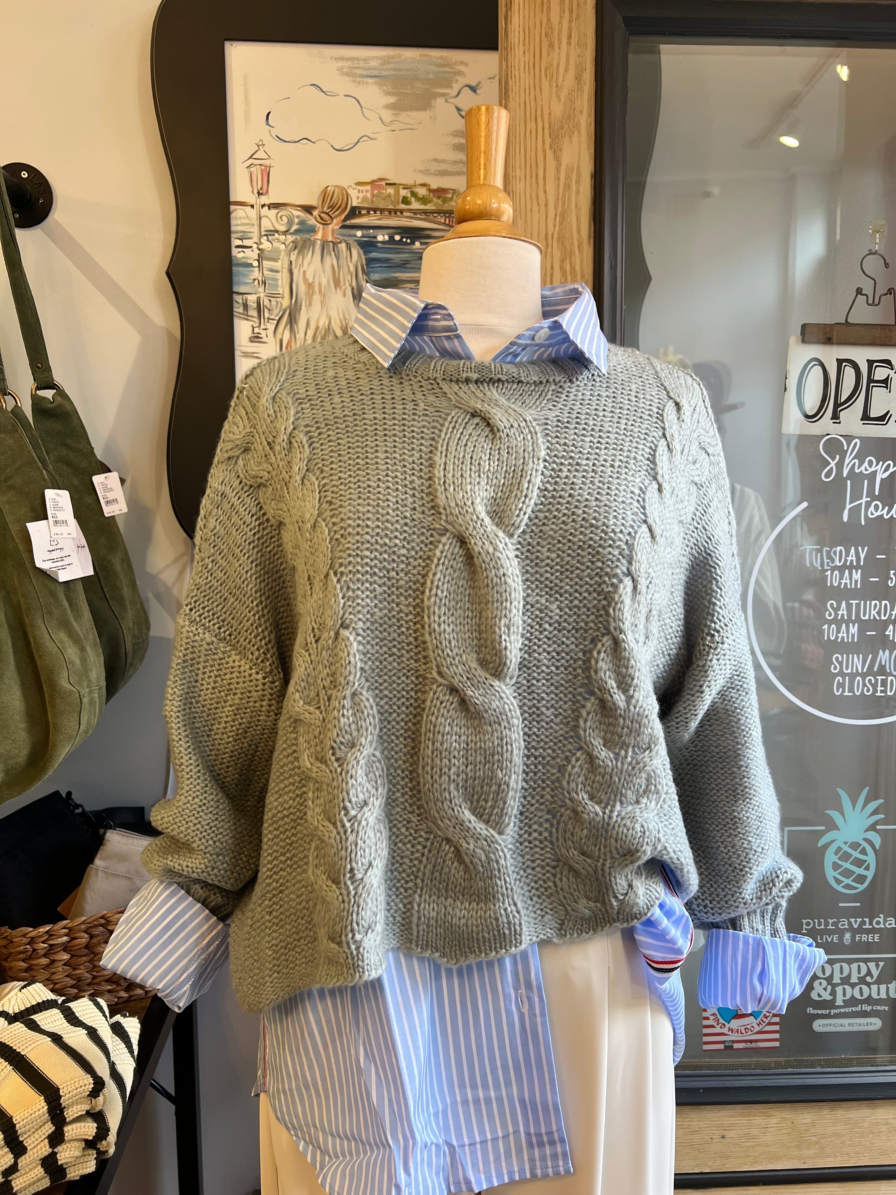 Wooden Ships Aspen Cropped Cable Crewneck Sweater