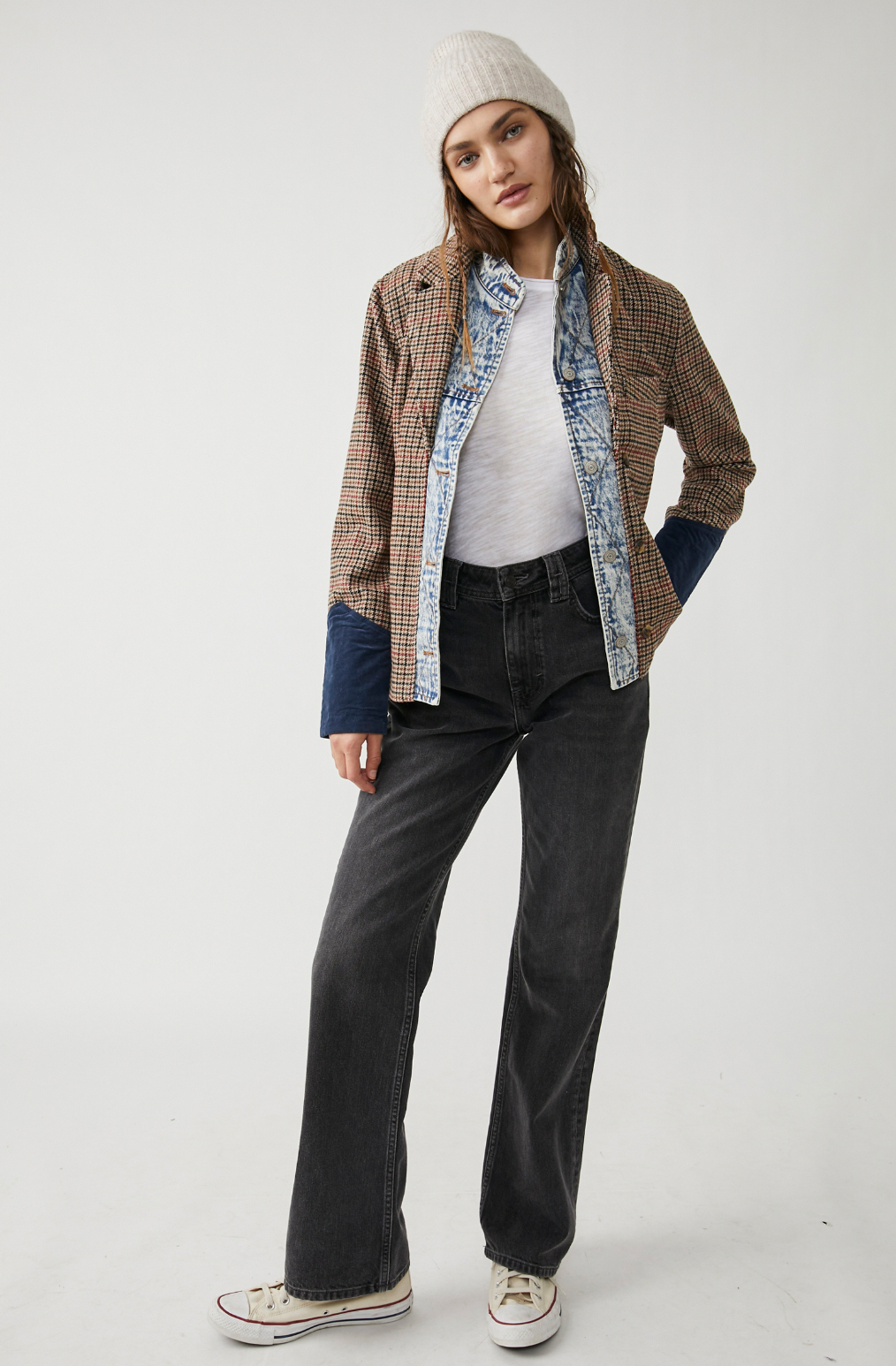 Free People Rancher Houndstooth and Denim Blazer combo