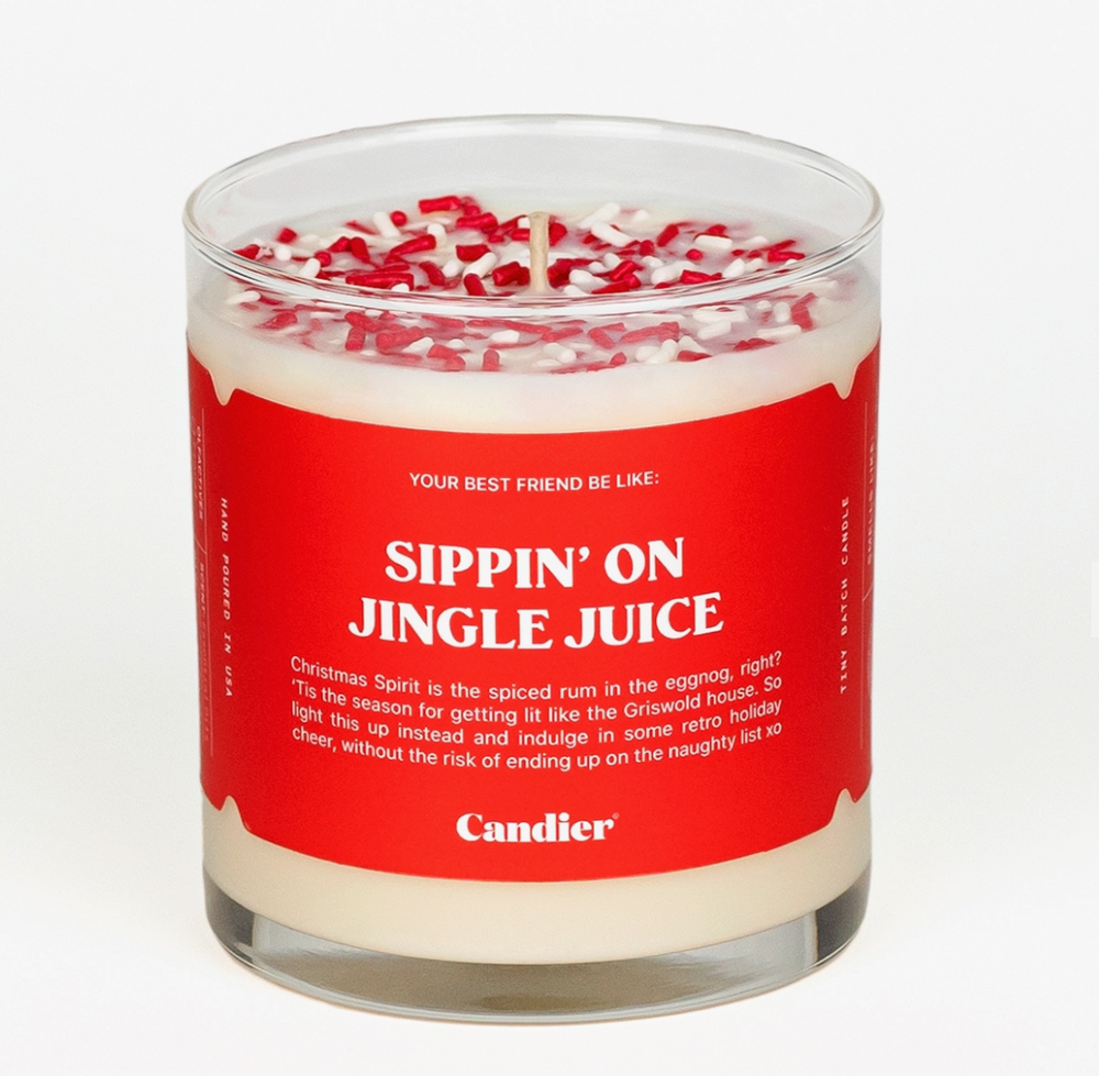 Holiday Candier "SIPPIN' ON JINGLE JUICE" 100% soy SPRINKLE wax candles