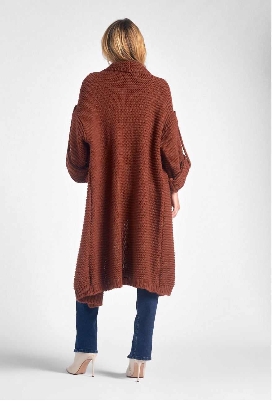 Elan Heavy Weight Knit Short Sleeve Coatigan Long Line Cardigan Sweater Coat Duster