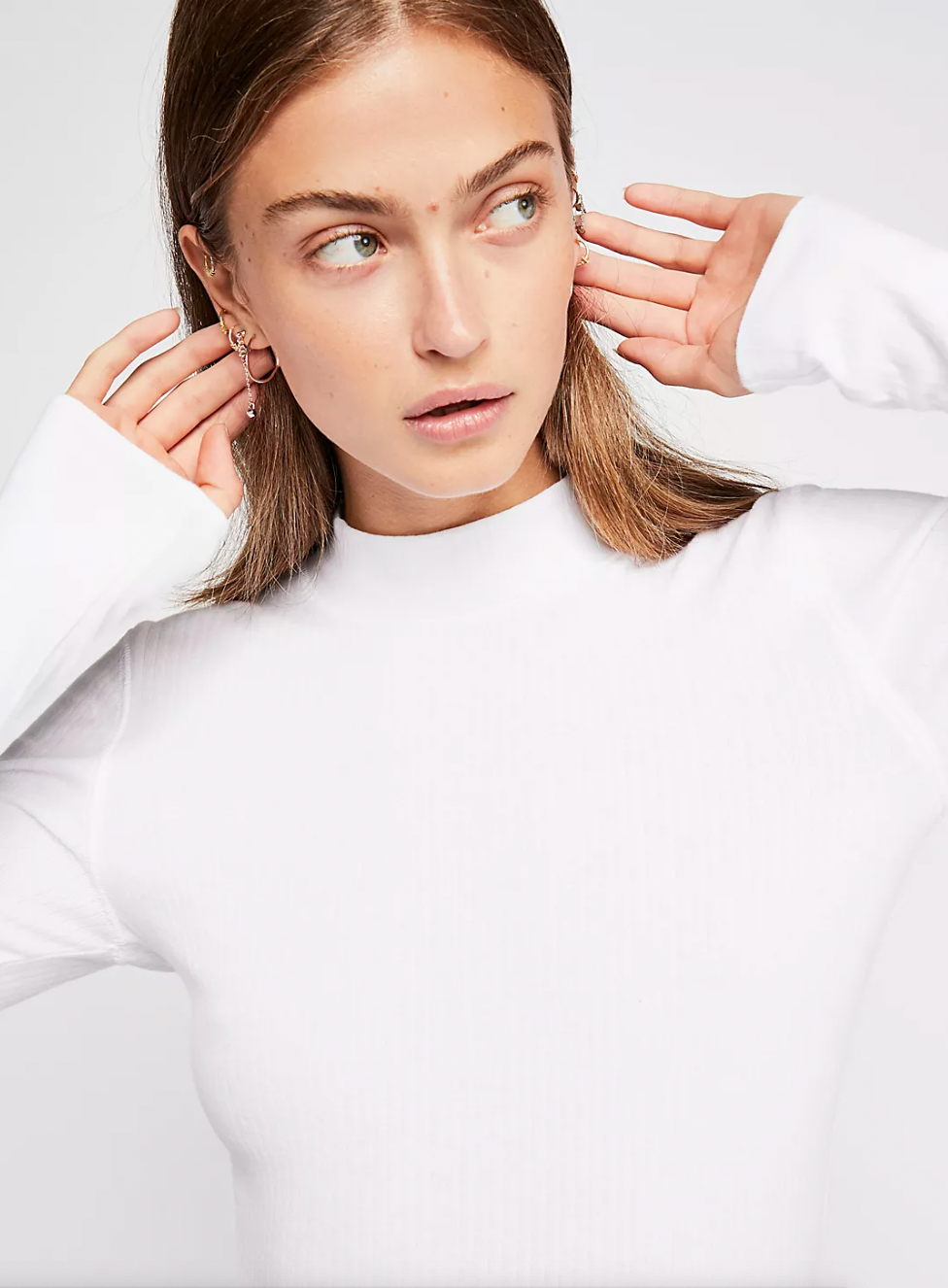 Free People Rickie Mock Turtleneck top in White