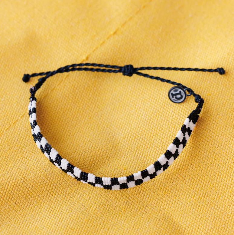 Puravida Black and White Checkerboard Beaded Bracelet