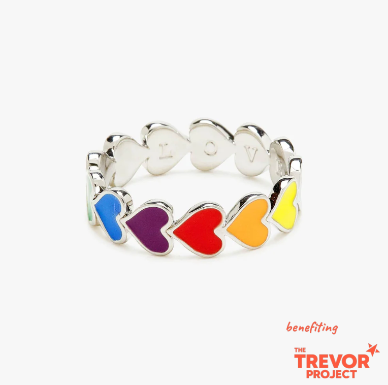 Puravida Rainbow Hearts LGBTQ Silver Band Ring