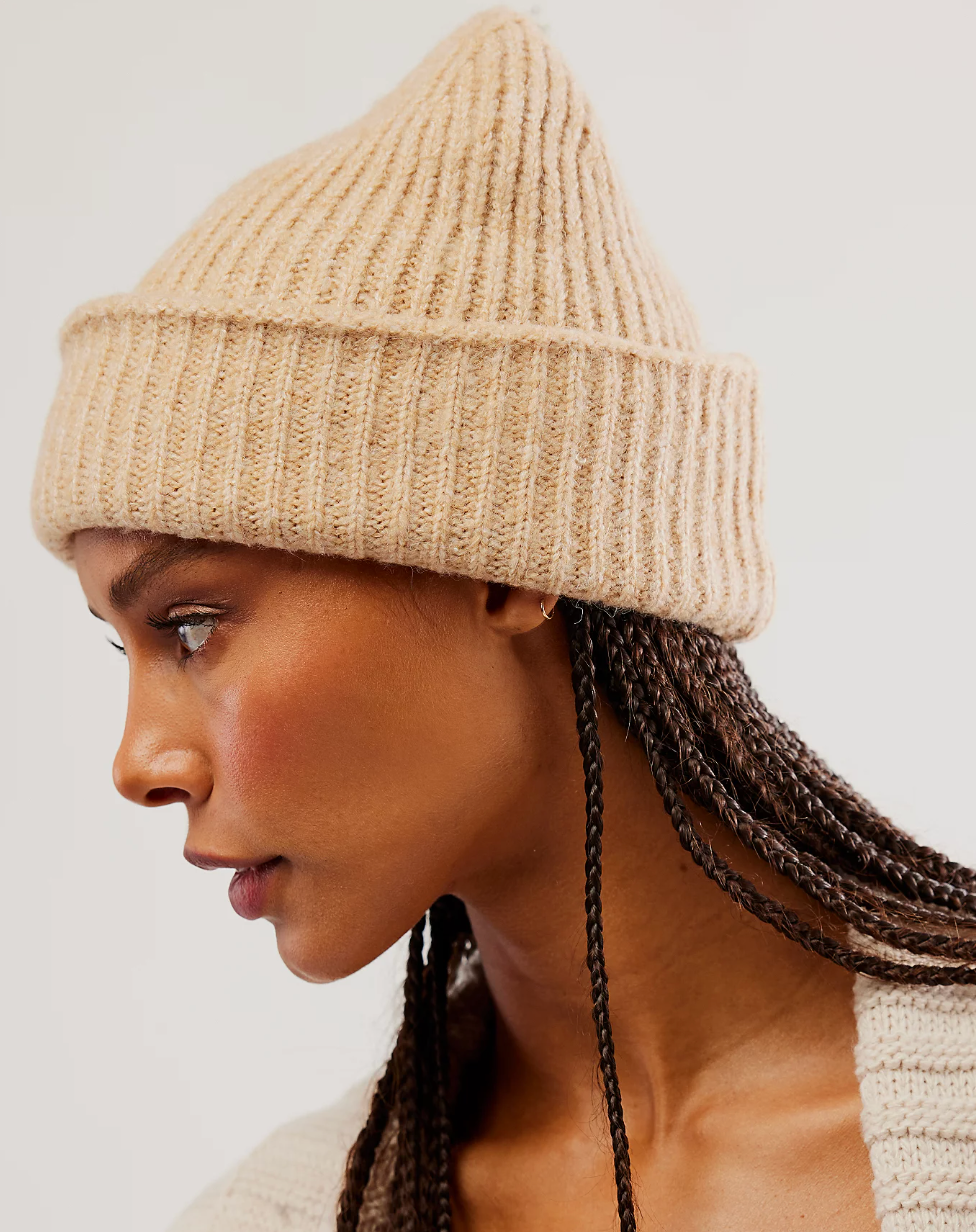 Free People Stretch Knit Harbor Marled Ribbed Beanie Winter Hat