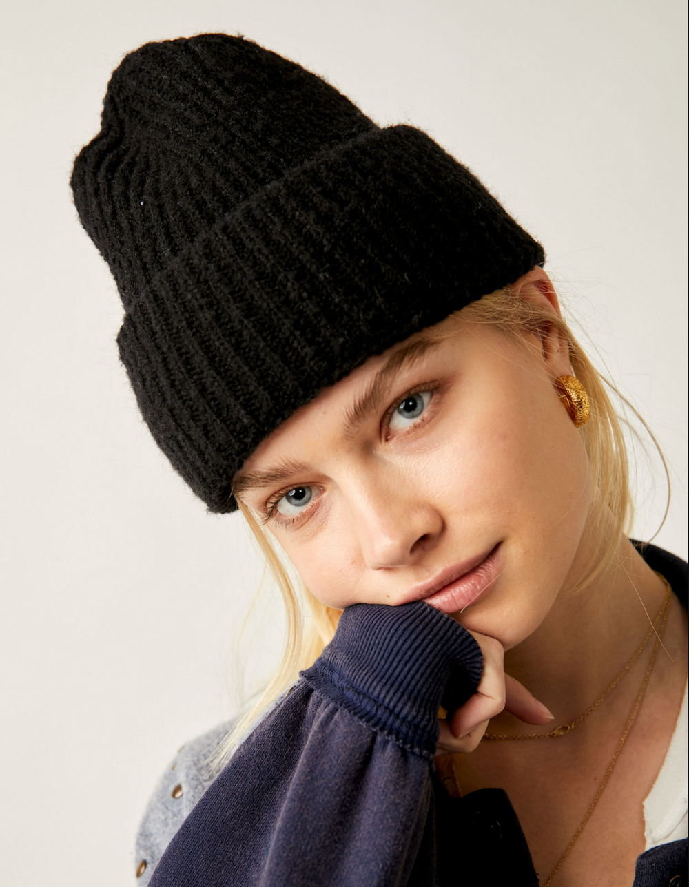 Free People Stretch Knit Harbor Marled Ribbed Beanie Winter Hat