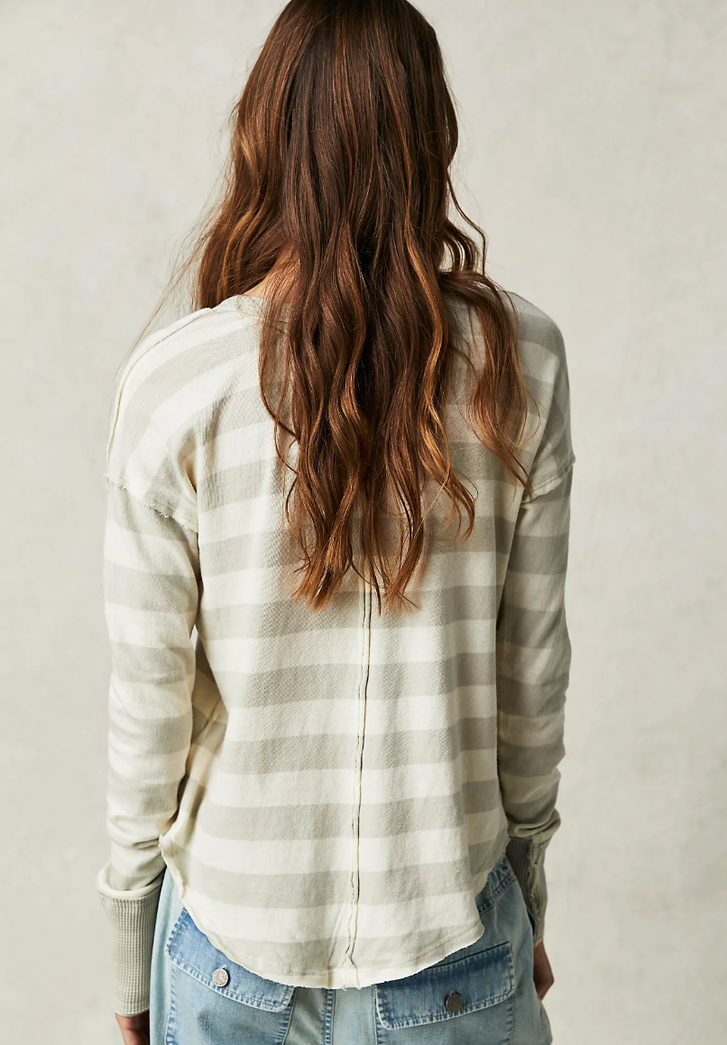 Free People Sail Away Striped Long Sleeve V-neck t-shirt Top