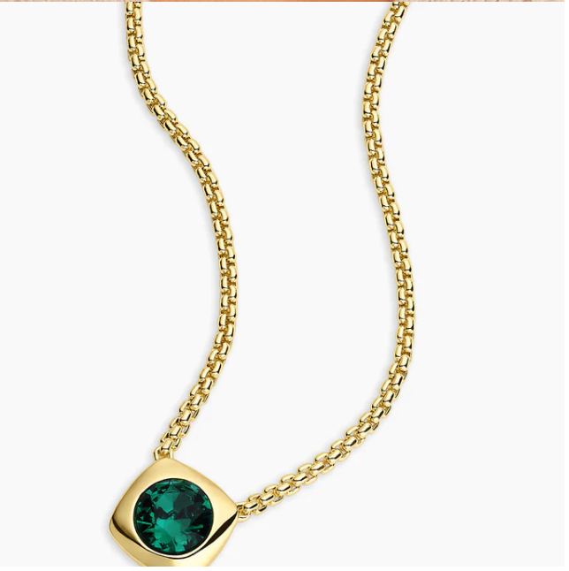 17" Gold gorjana Emerald Charm Nova paperclip chain Necklace