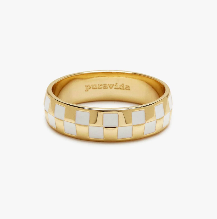 Gold and White Puravida Checkerboard Ring