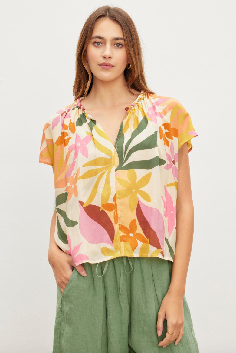 Velvet by Graham & Spencer Sheer Floral Trixy Cap Sleeve blouse