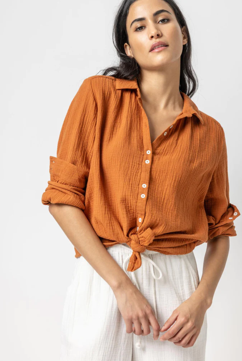 Lilla P Signature Gauze Button Down Shirt