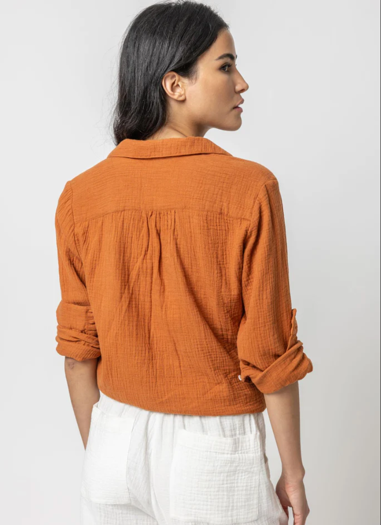 Lilla P Signature Gauze Button Down Shirt