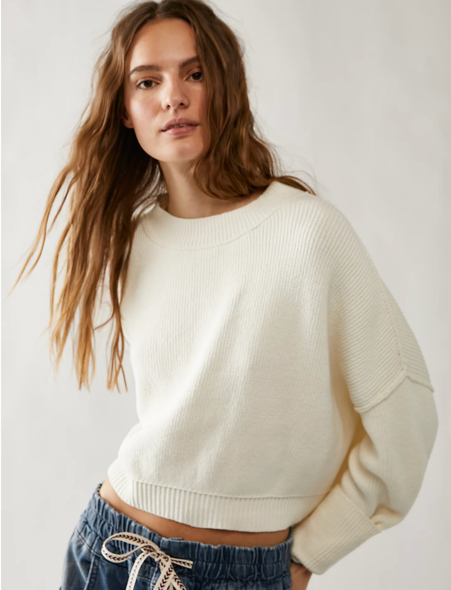 Free People Easy Street Crop Pullover Cotton Crewneck Sweater