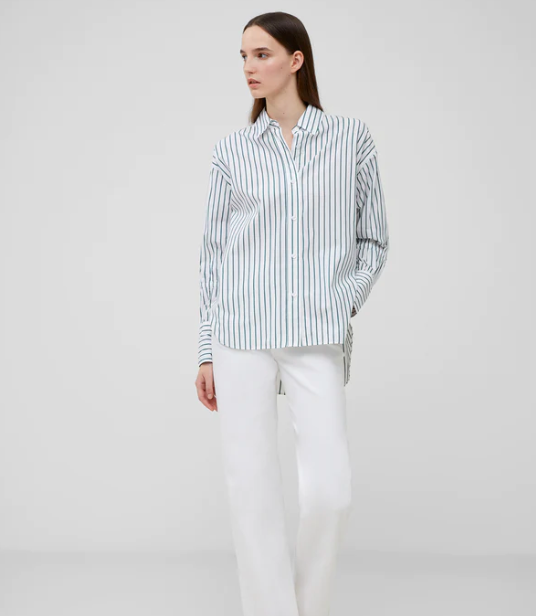 French Connection Rhodes Poplin Sleeve Detail Striped Button down Shirt