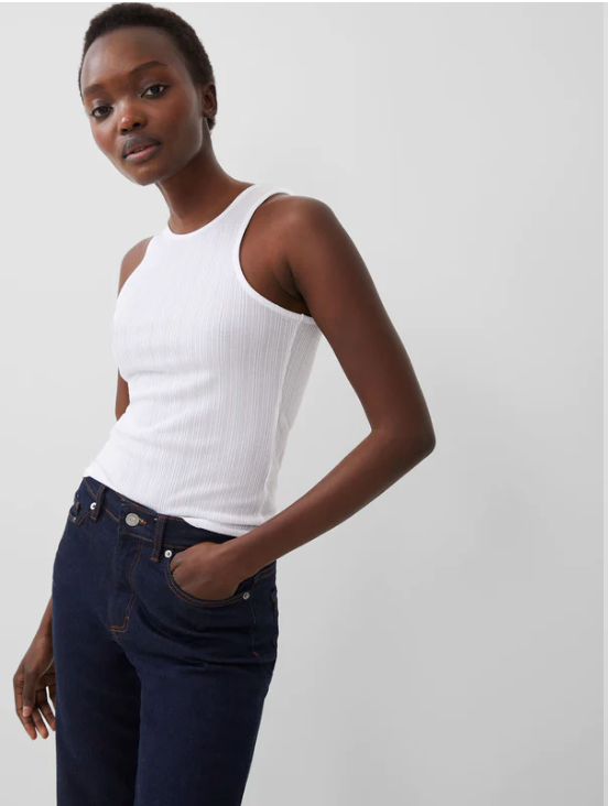 French Connection Tallie Textured Linen Racer Tank in White