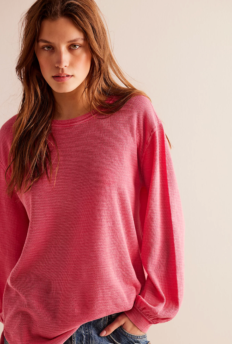 We the Free People SOUL Song Long Sleeve Tee in Dragonfruit Pink
