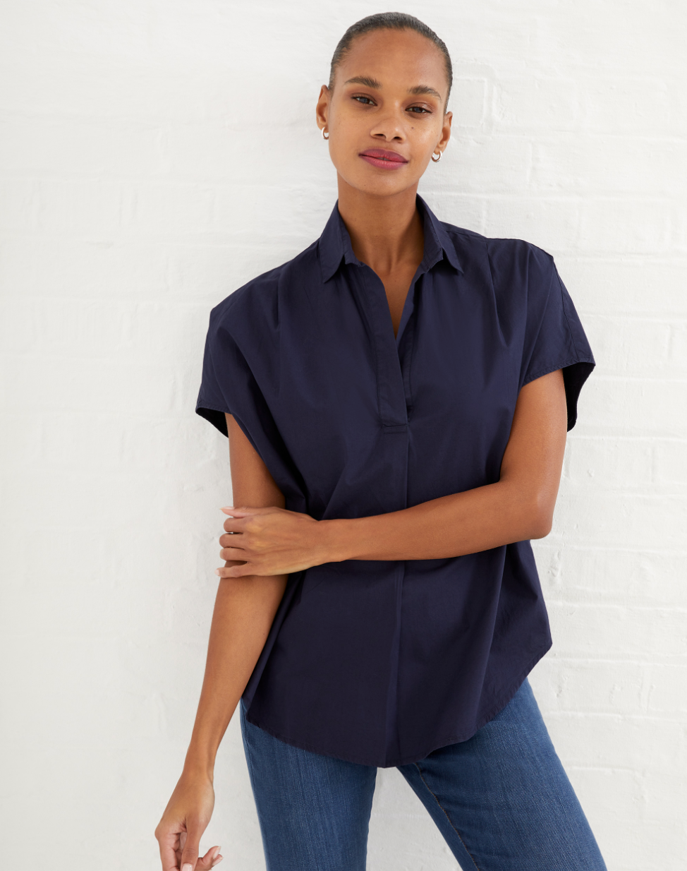 French Connection POPLIN Shirting Cap Sleeve Popover