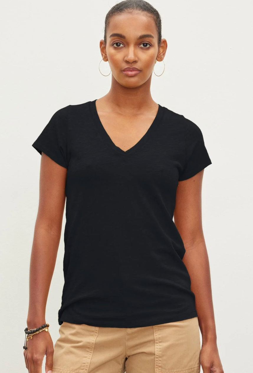Velvet by Graham & Spencer Short Sleeve V-Neck Jilian Cotton Slub t-shirt tee