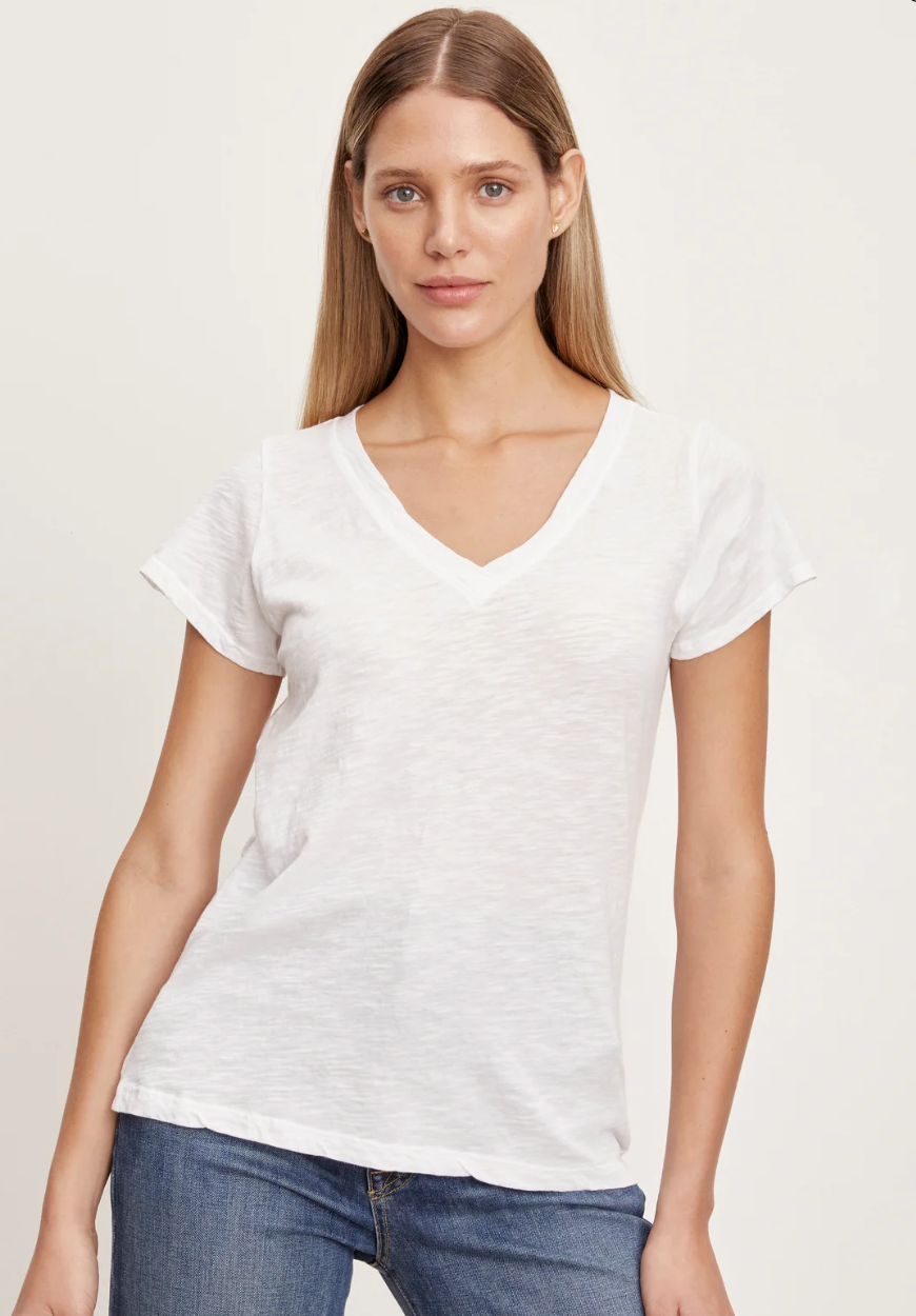 Velvet by Graham & Spencer Short Sleeve V-Neck Jilian Cotton Slub t-shirt tee