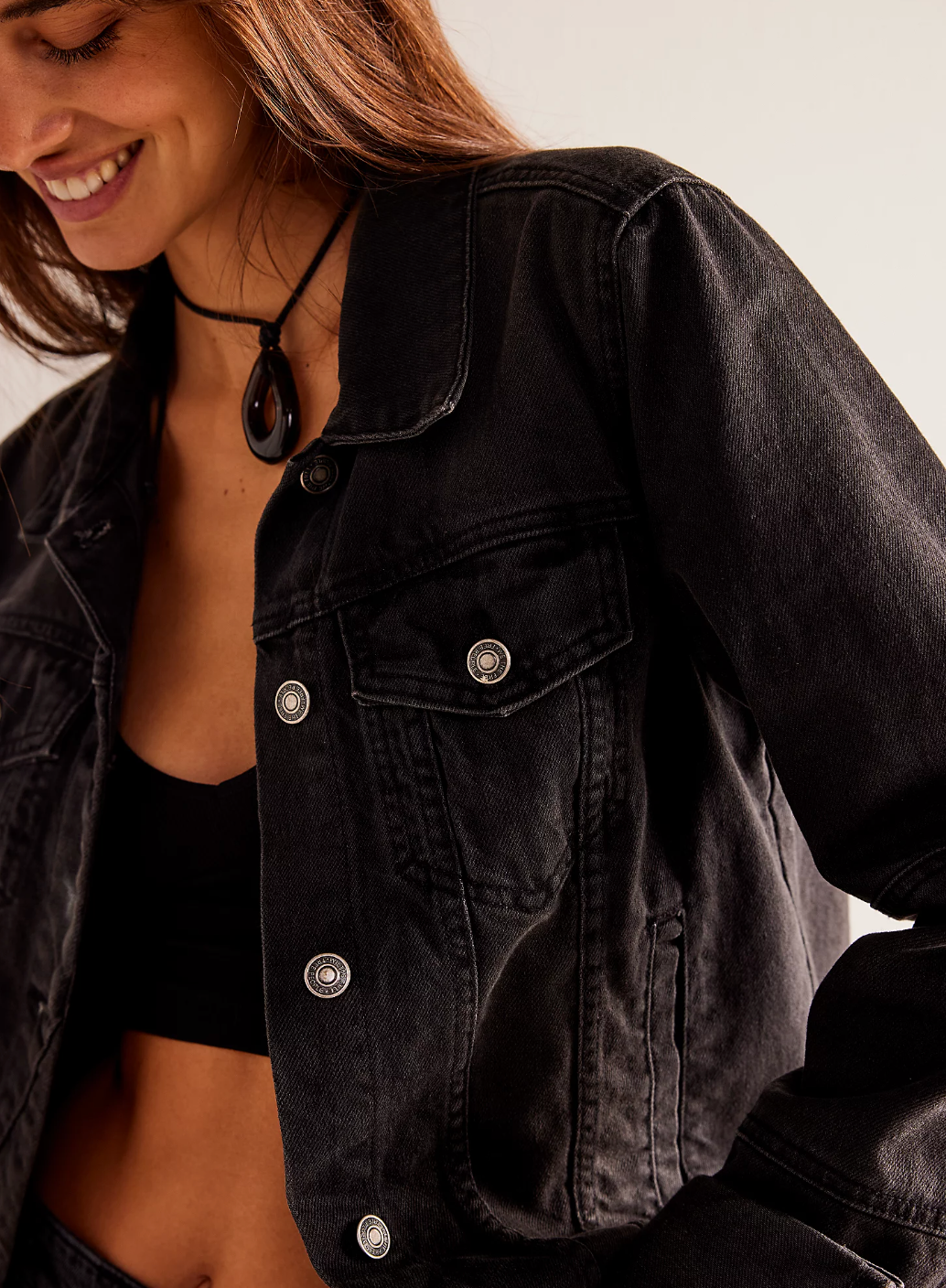 Free People Rumors Denim Jacket in Black