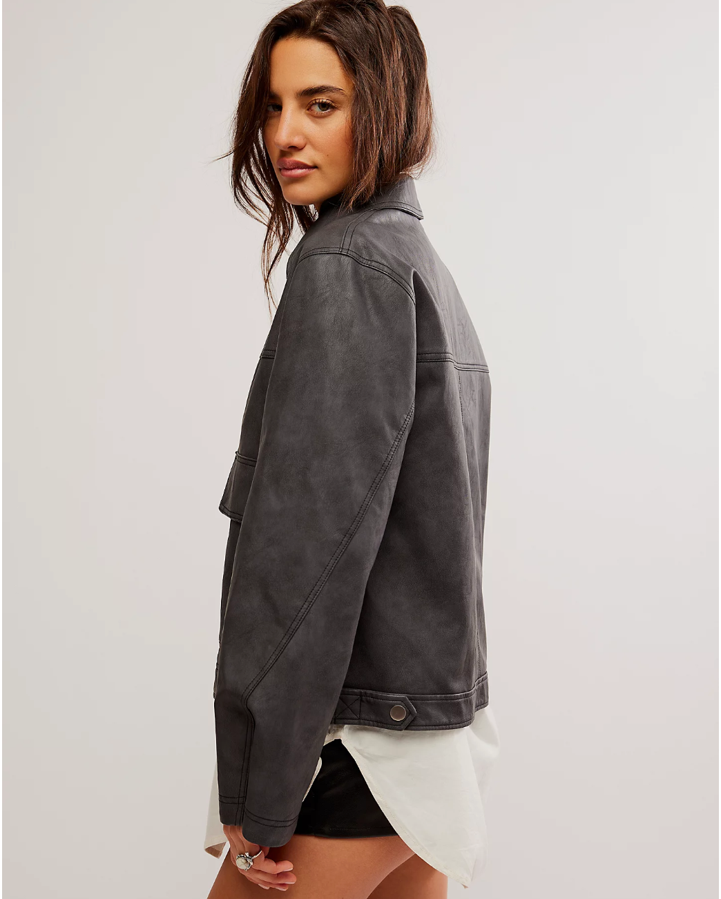 Free People Blair Vegan Leather Jacket Charcoal Combo