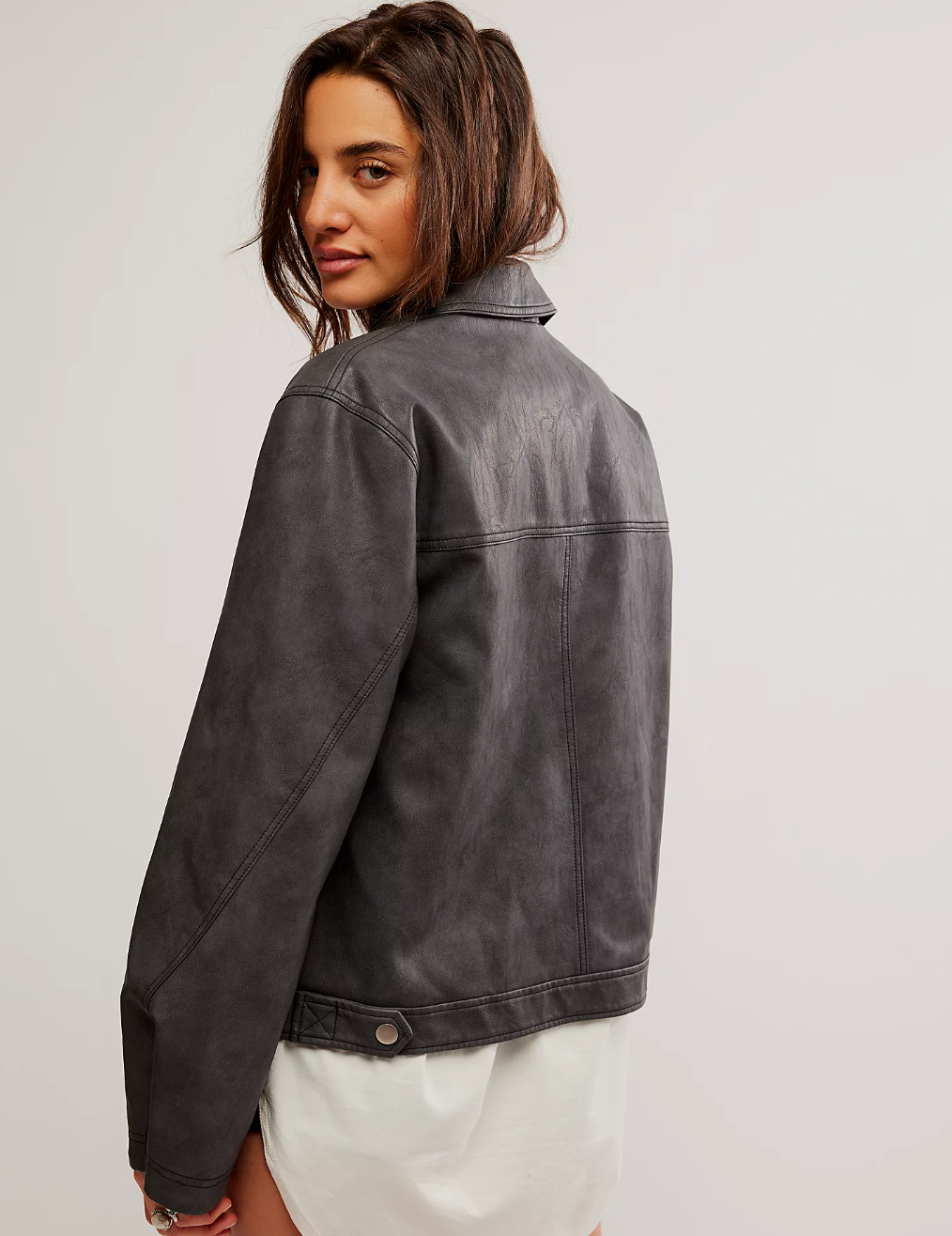 Free People Blair Vegan Leather Jacket Charcoal Combo