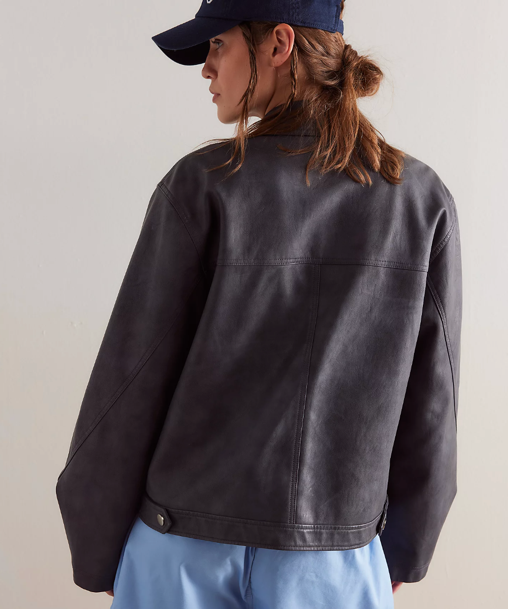 Free People Blair Vegan Leather Jacket Charcoal Combo