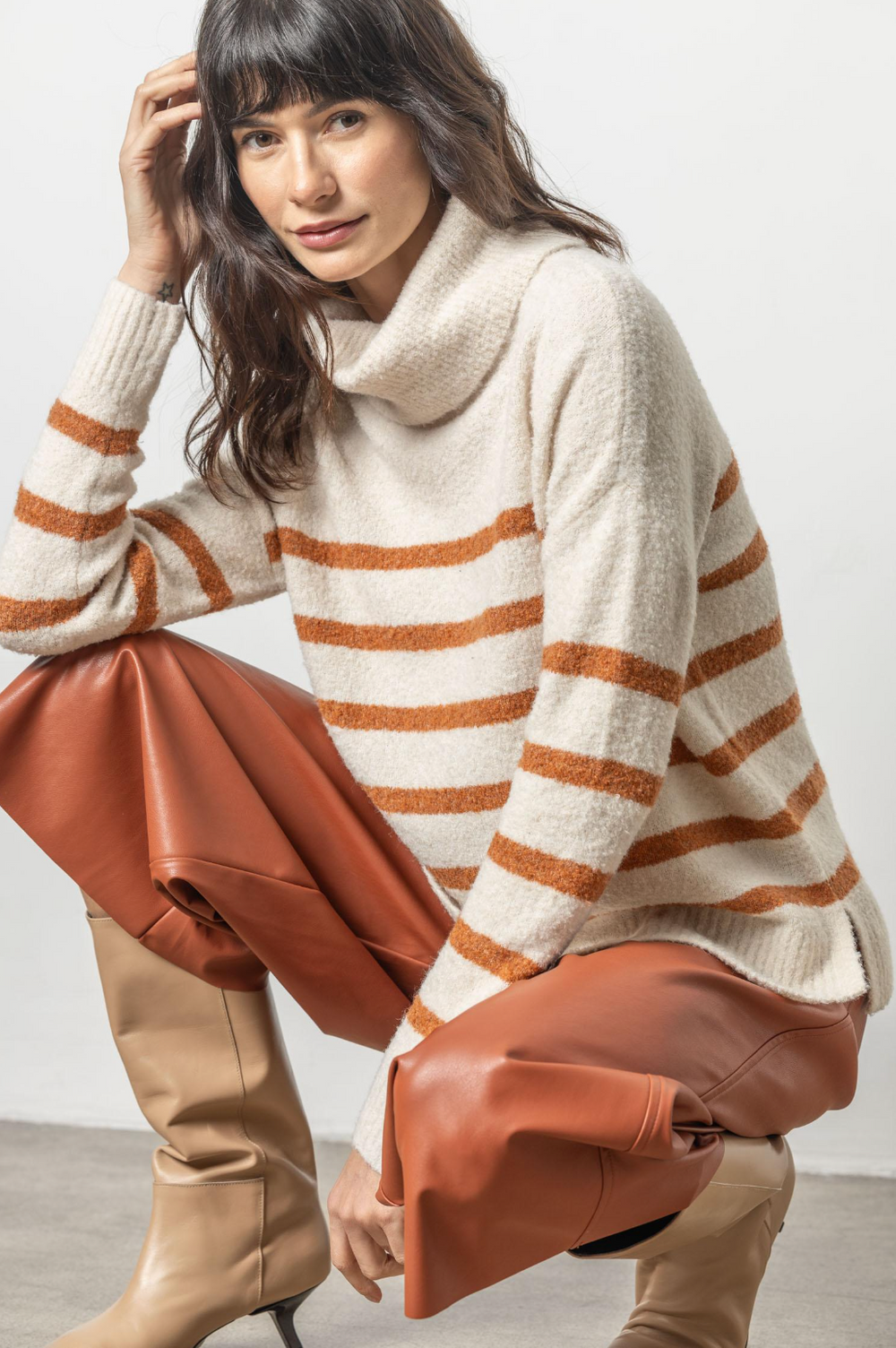 Lilla P Striped Chunky Turtleneck Sweater