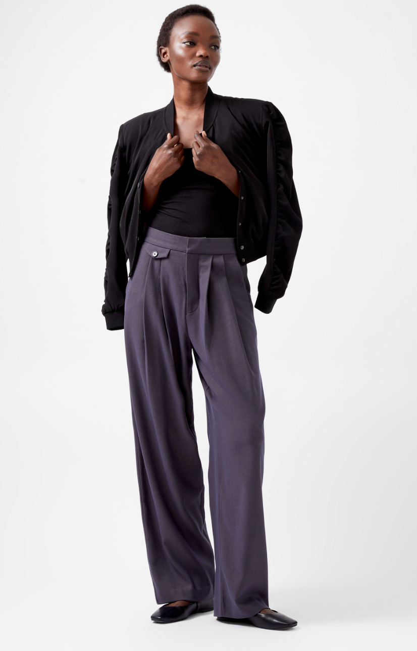 French Connection Carmine Flannel Wide Leg Trouser Pants in Charcoal