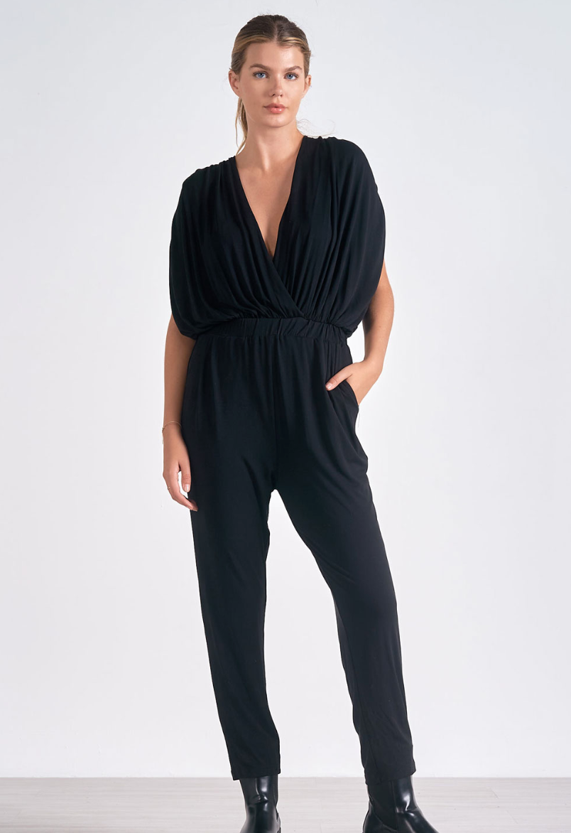 Elan Black V-neck Jumpsuit