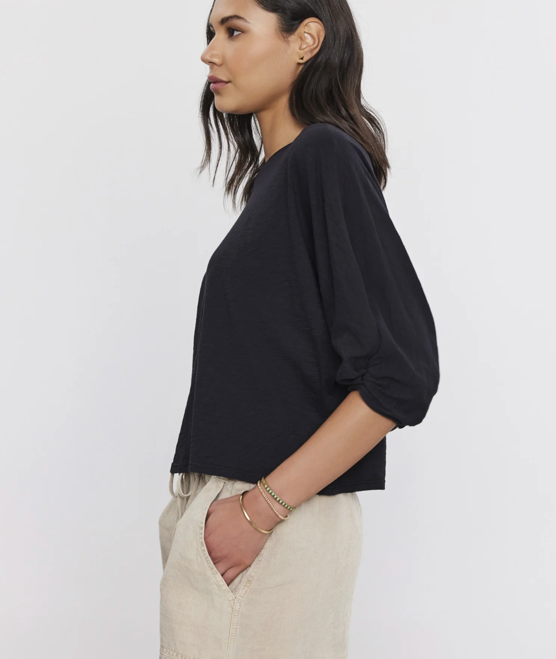 Velvet by Graham & Spencer AMARA Cotton Slub 3/4 Sleeve tee