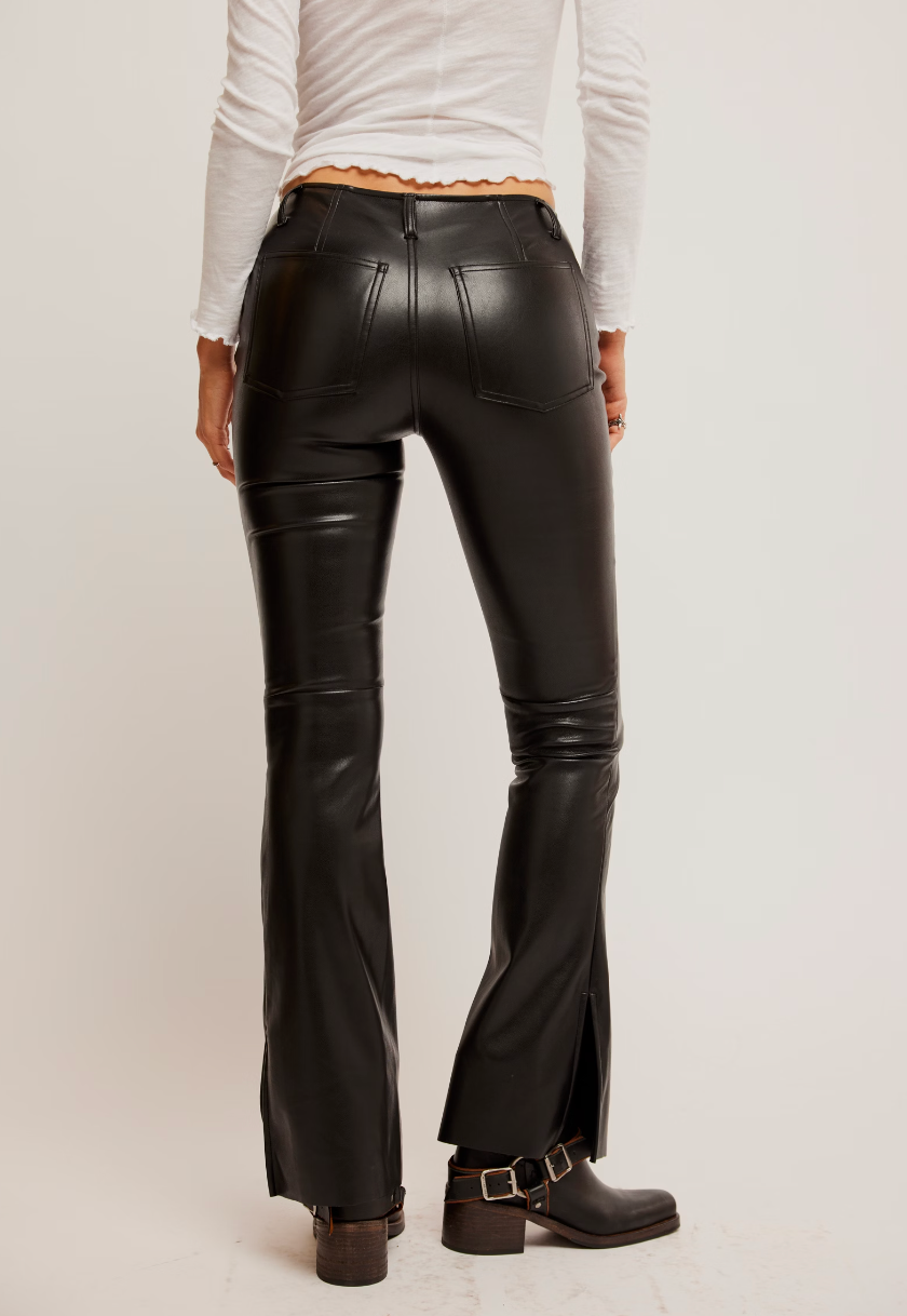 We The Free People Level Up Vegan Leather Slit Boot Cut Pants in Black