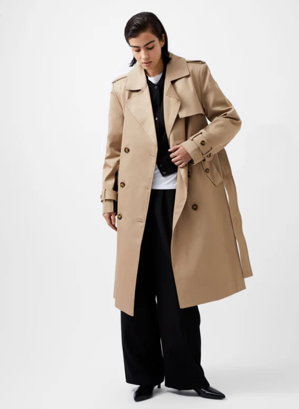 French Connection Coco Twill Trench Coat with back Stripe