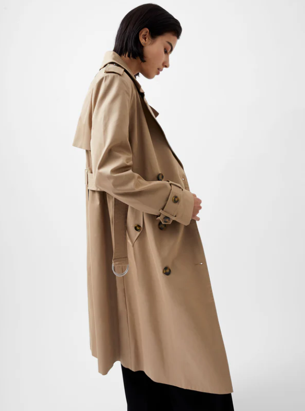 French Connection Coco Twill Trench Coat with back Stripe