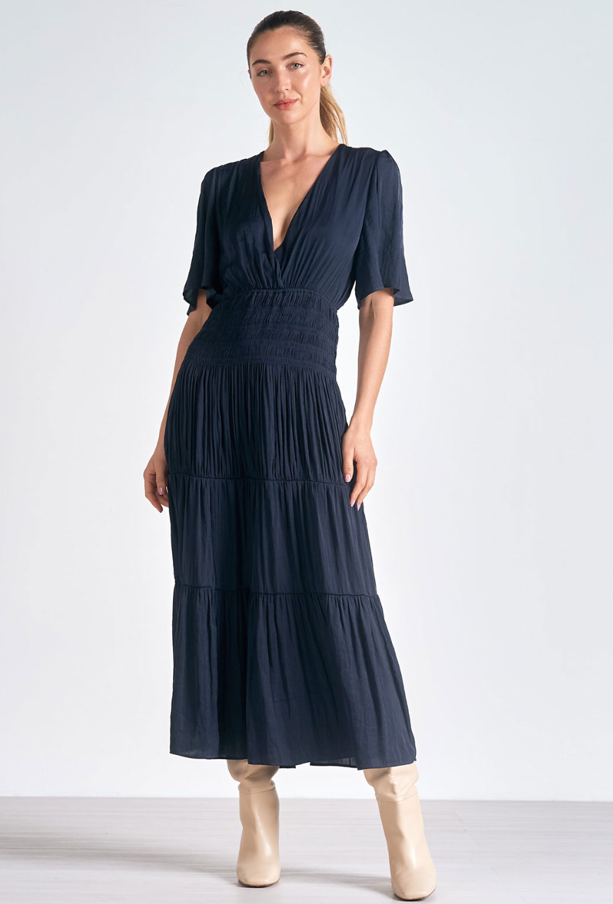 Elan Navy Ruffle Sleeve Dress