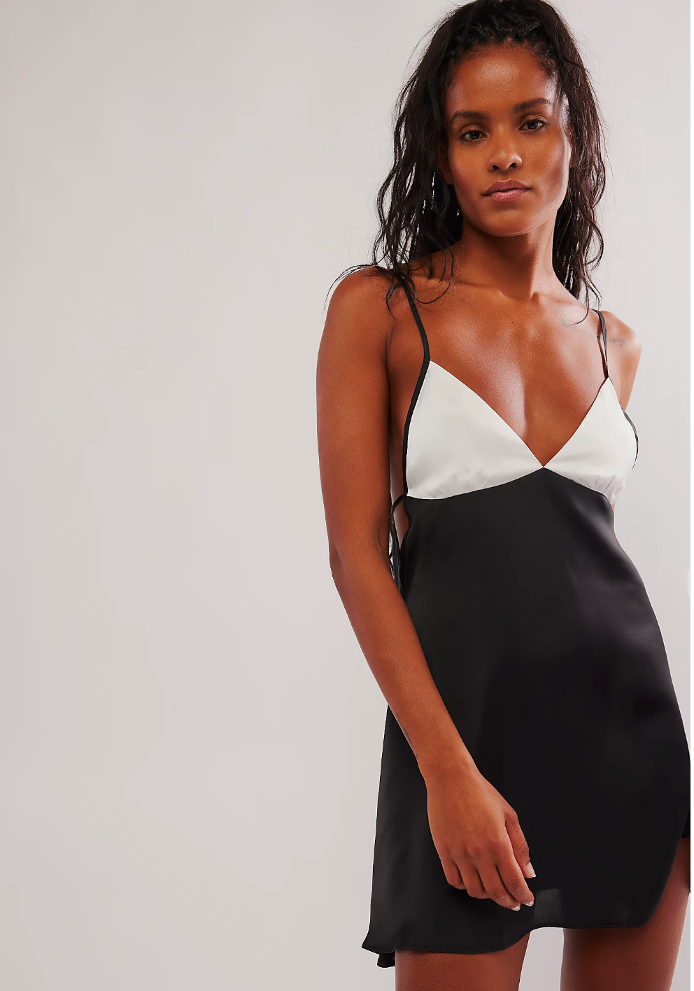 Free People Belmore Blocked Mini Slip dress in Black Combo