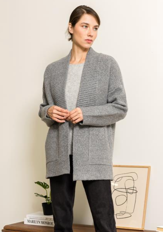 Open Front Charcoal Cardigan