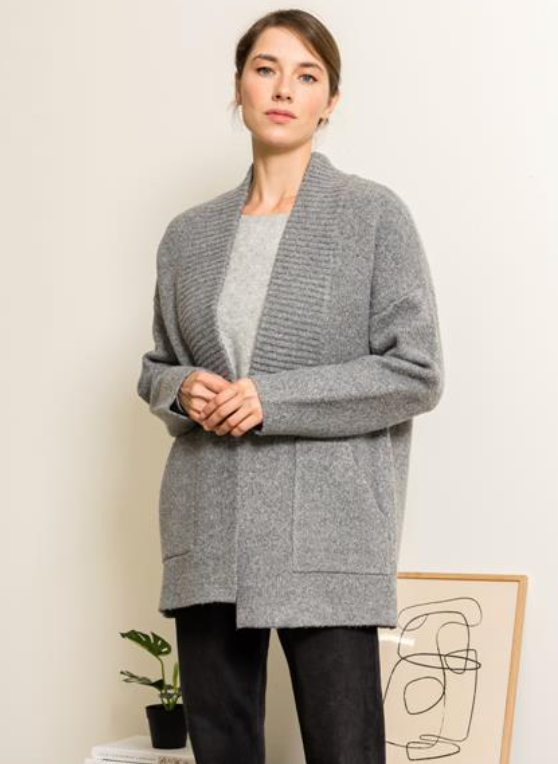 Open Front Charcoal Cardigan