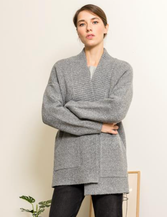 Open Front Charcoal Cardigan