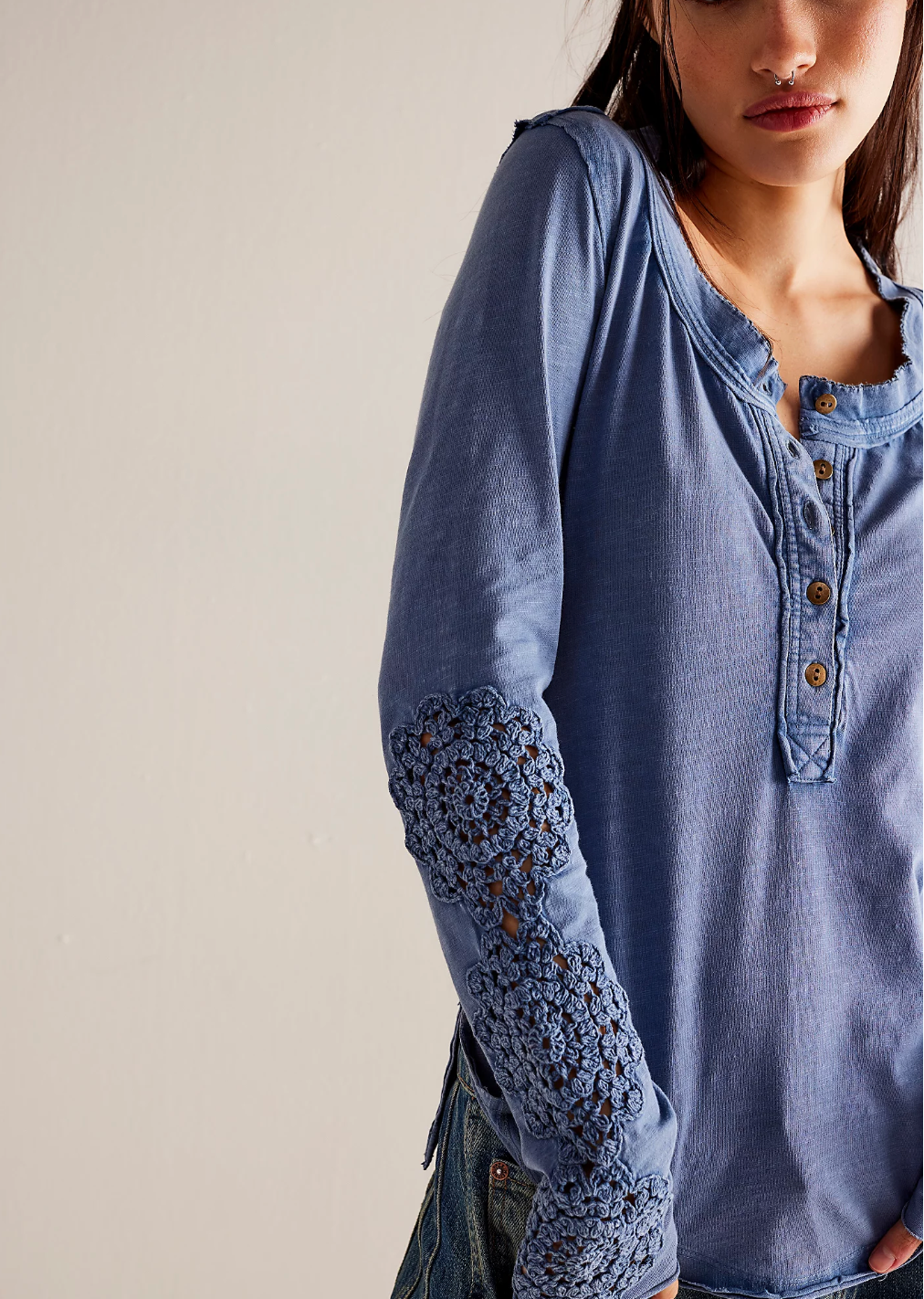 Free People Our Song Henley Long Sleeve tee