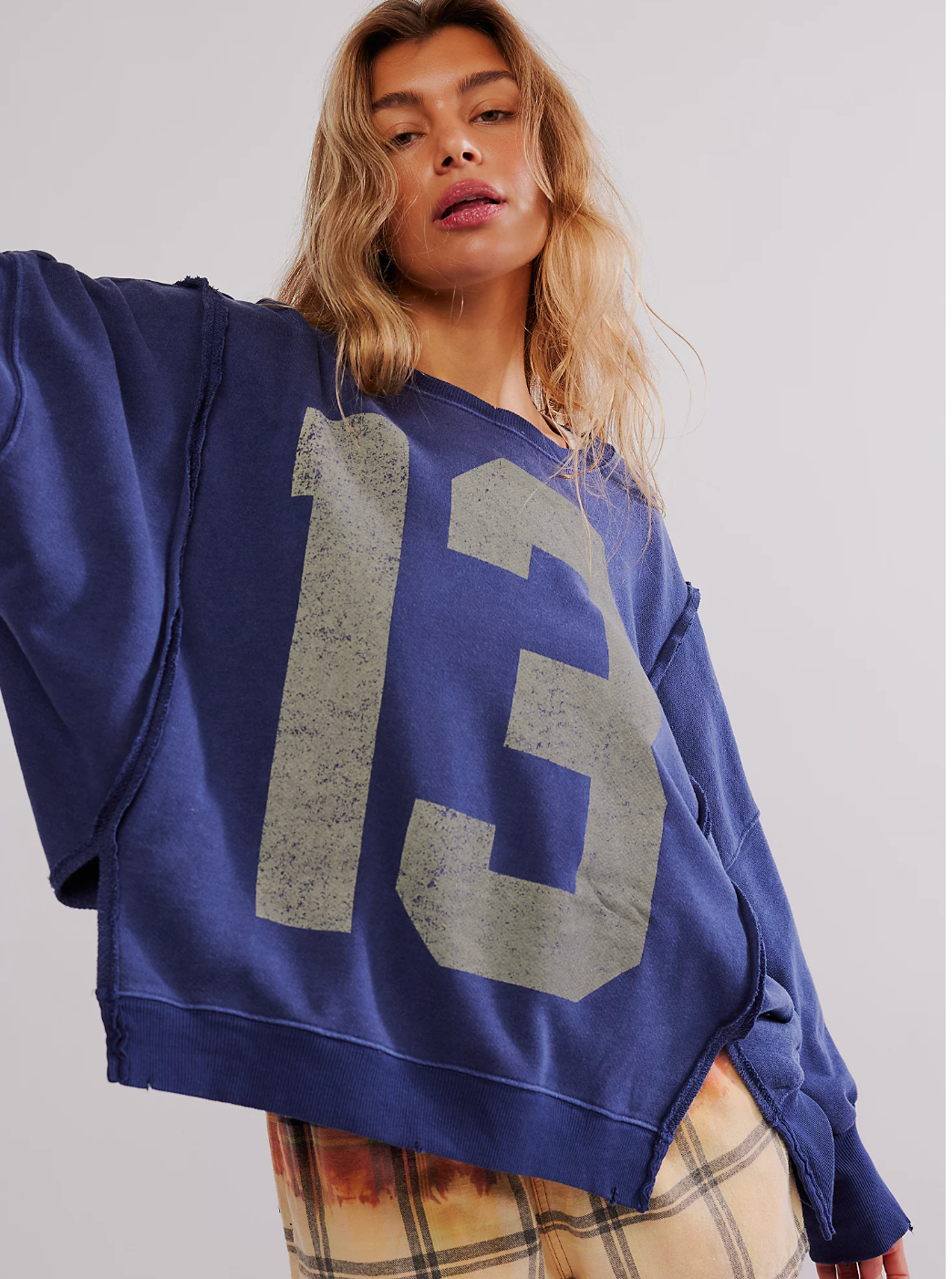 Free People Camden Graphic 13 Sweatshirt in Navy Combo