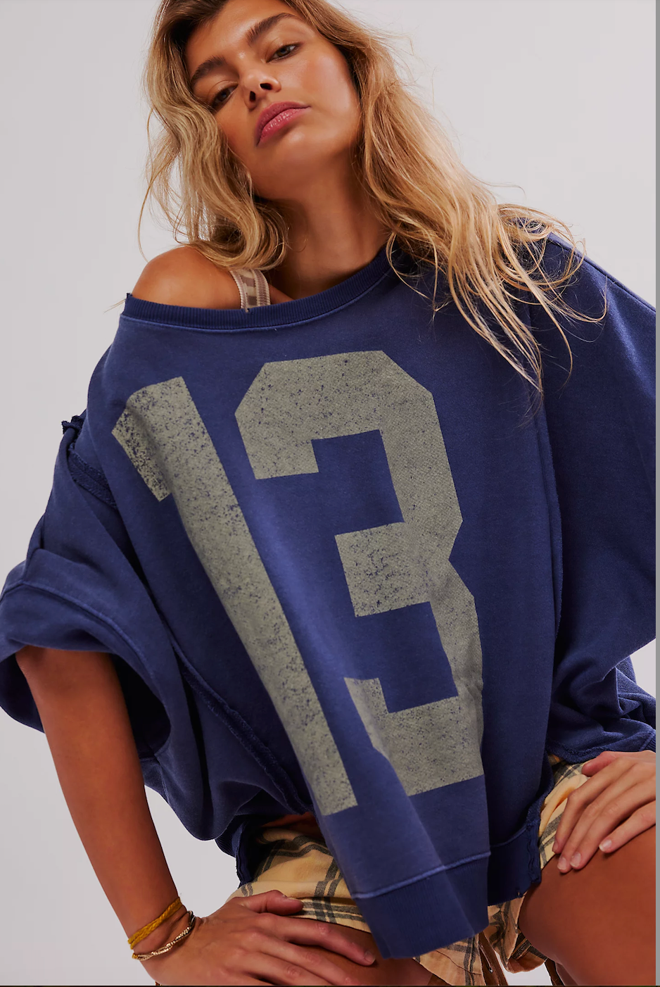 Free People Camden Graphic 13 Sweatshirt in Navy Combo