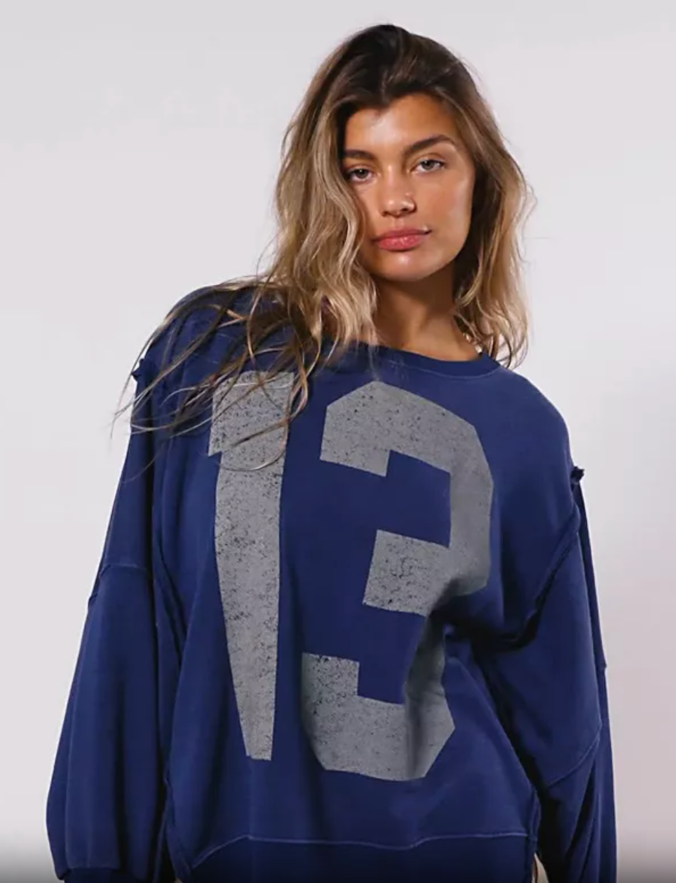 Free People Camden Graphic 13 Sweatshirt in Navy Combo