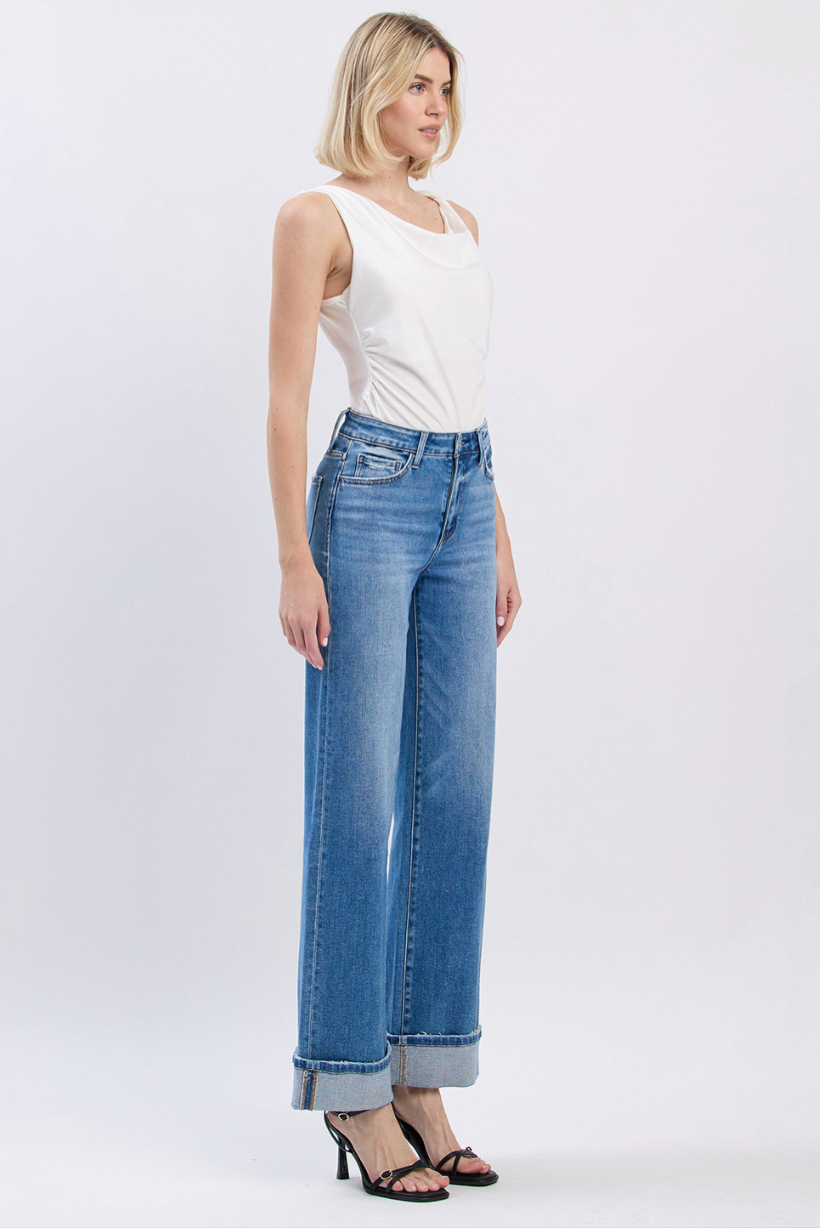 Flying Monkey Westbury High Rise Cuffed Wide Leg Jeans